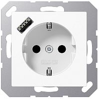 Розетка с заземлением +1хUSB тип A без рамки Jung EcoProfi 1-м. белый картинка